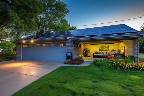 Système de stockage-batterie-solaire-maison avec panneaux photovoltaïques connectés à des batteries de stockage