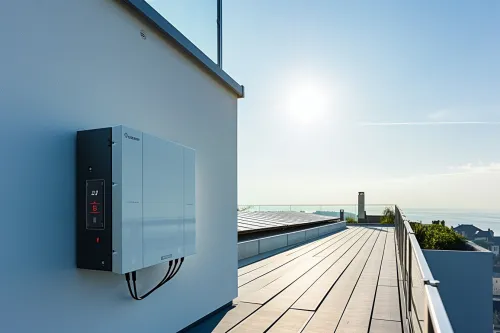 Onduleur solaire moderne connecté à des panneaux photovoltaïques transformant l'énergie solaire en électricité utilisable