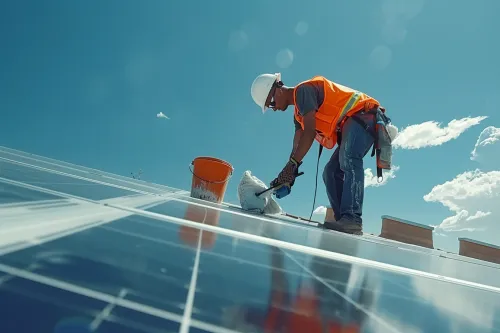 Un technicien professionnel effectue un entretien minutieux des panneaux solaires pour optimiser leur rendement énergétique