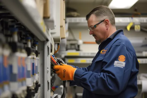 Technicien effectuant la maintenance-batterie-solaire avec des outils spécialisés dans une installation photovoltaïque