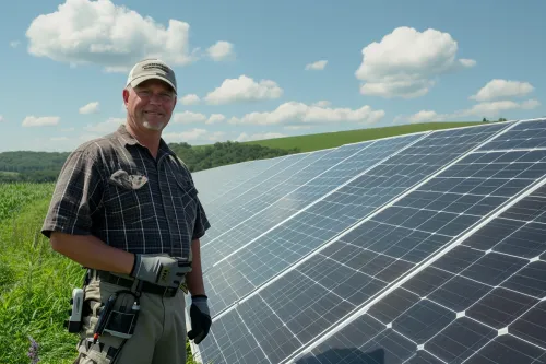 Un technicien néglige l'inspection des panneaux solaires poussiéreux, réduisant leur rendement énergétique optimal