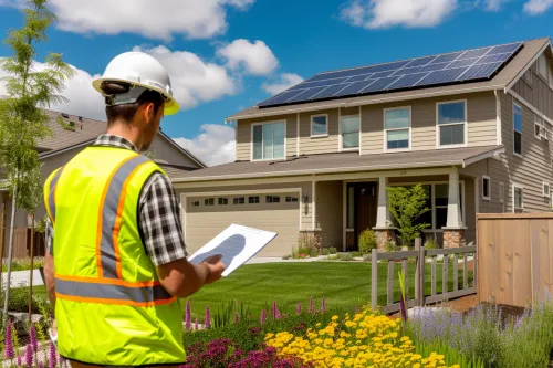 Installation de panneaux solaires sur le toit d'une maison individuelle avec raccordement au réseau électrique domestique