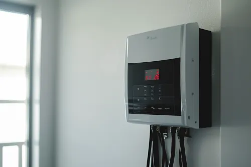 Voyant lumineux rouge clignotant sur un onduleur avec signal sonore d'alarme indiquant une anomalie technique