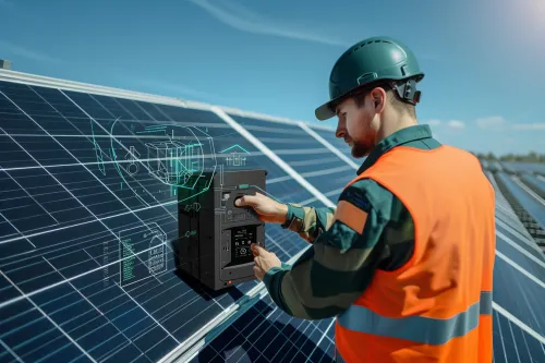 Voyants lumineux clignotants sur un onduleur domestique signalant une anomalie de fonctionnement imminente