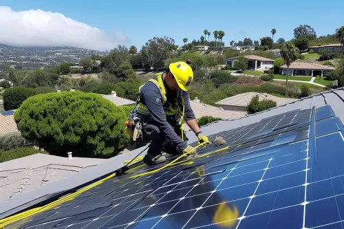 Un technicien expert effectue la maintenance annuelle d'un climatiseur dans une maison moderne pour garantir son efficacité