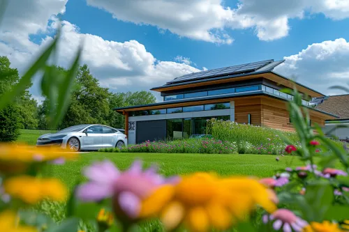 Installation de panneaux solaires sur le toit d'une maison moderne montrant la conversion de l'énergie solaire en électricité