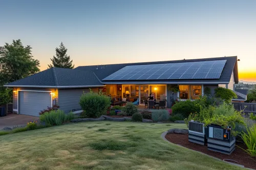 Une maison équipée de panneaux solaires et batteries de stockage permettant d'optimiser la rentabilité énergétique au quotidien